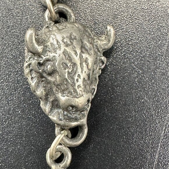 Buffalo Feather Drop Earrings Turquoise Inlay Western Silver Toned Metal - Picture 5 of 8